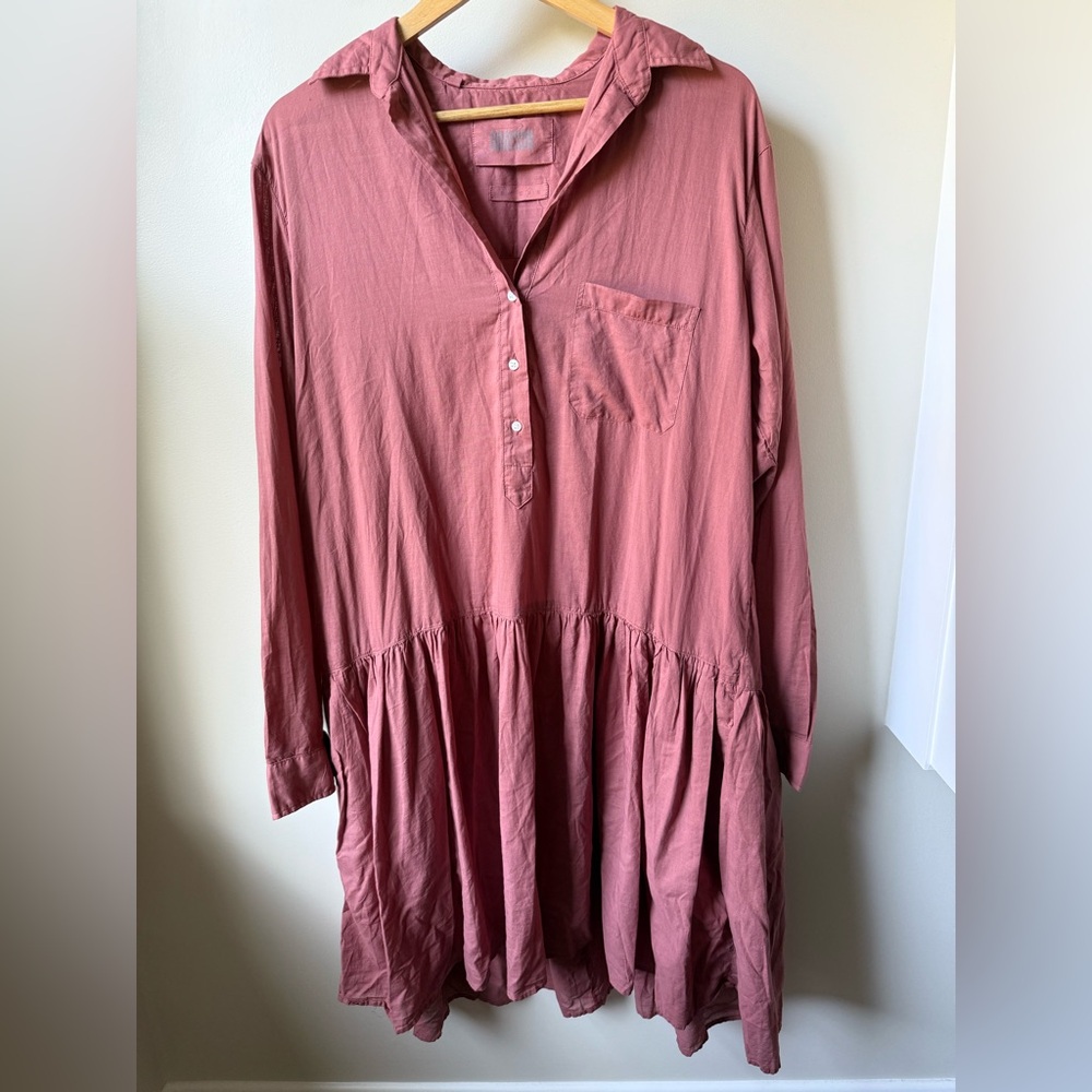 NWT GRAYSON Changemaker Shirt Dress Rosewood Baggy Oversized Pockets Cotton‎ L